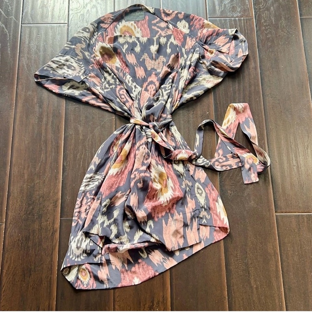 AllSaints Ikat Print Wrap Dress with Tie Waist | Size 10